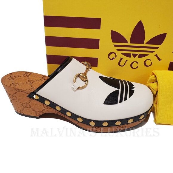 GUCCI SHOES ADIDAS X TREFOIL LEATHER HORSEBIT CLOG MULES sz 39 9 - Picture 14 of 16